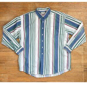 Vintage Mens LL Bean Shirt Size XXL Tall 90s Striped Cotton Button Down